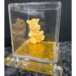 Cathay Bank Golden Cow Figurine In Acrylic Display Case Holding Bowl Of Fortune